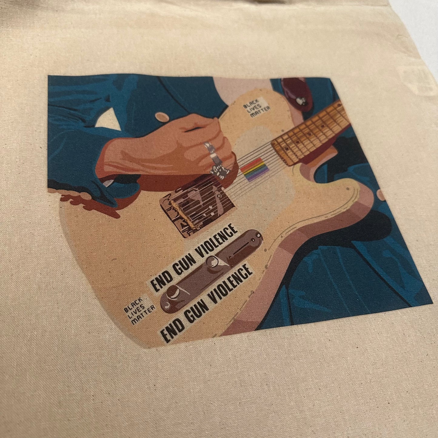 harry tote bag guitar with stickers